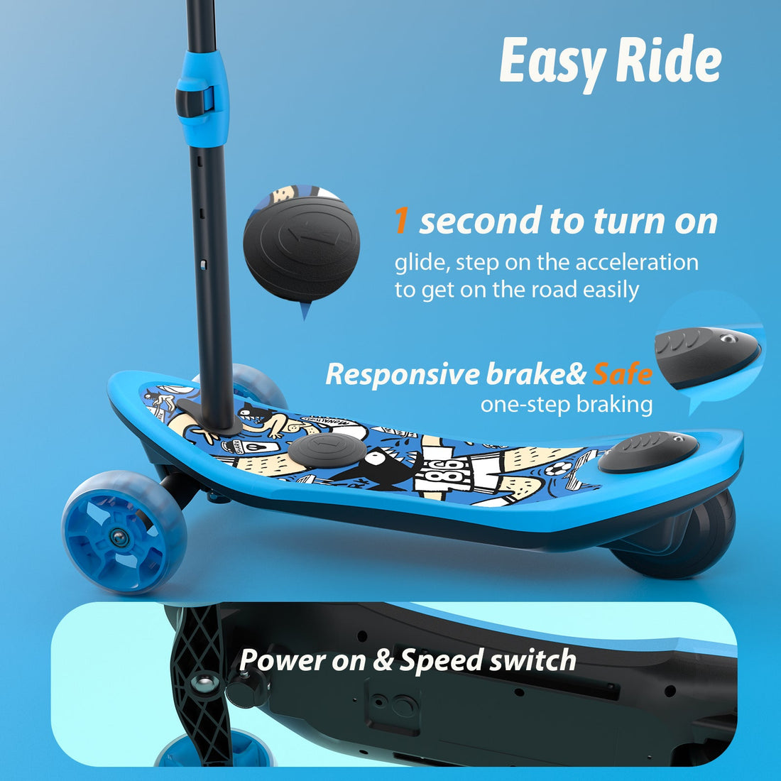 isinwheel Mini 3-Wheel Kids' Electric Scooter — Battery, range and charging