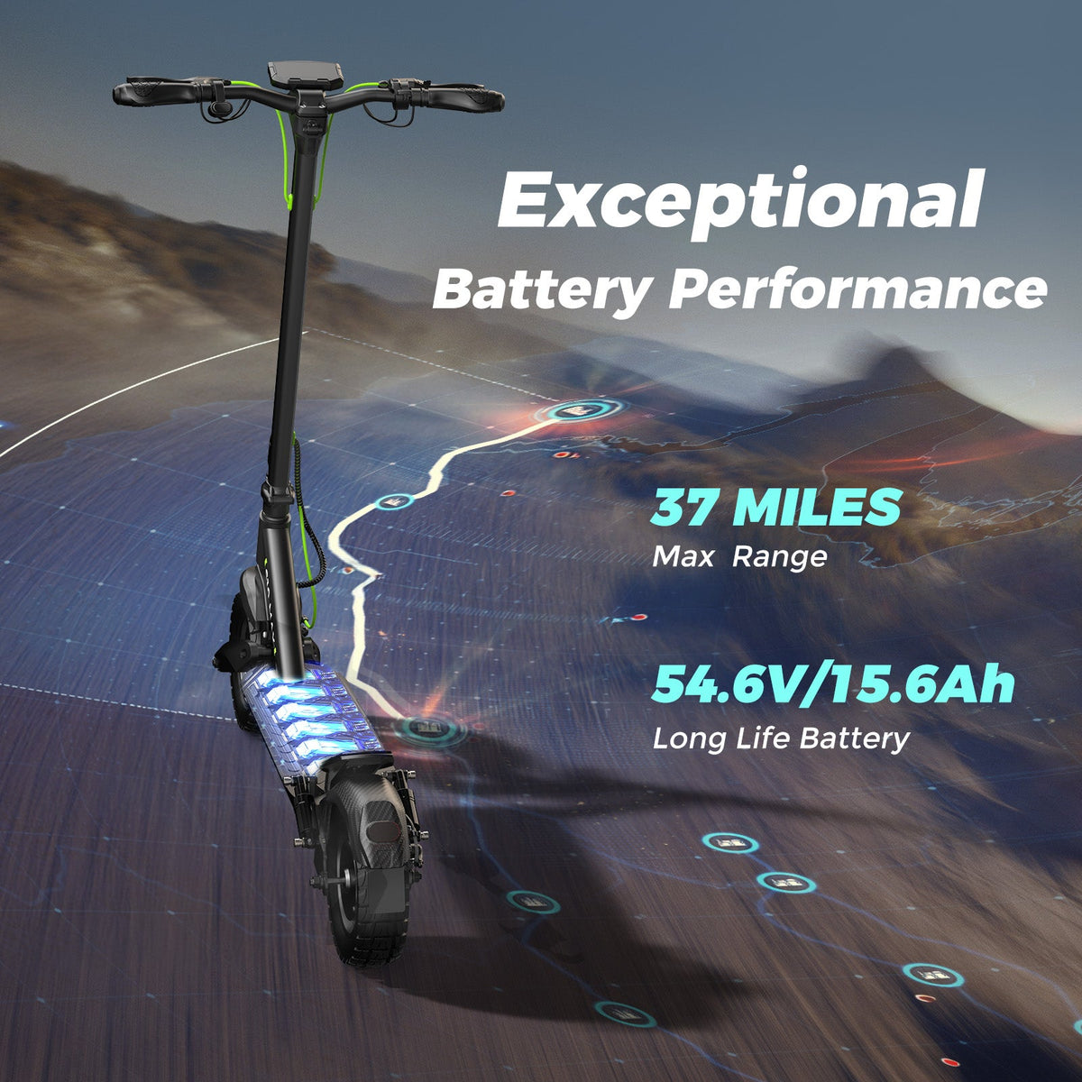 isinwheel S10MAX 54.6 V 15.6 Ah battery for up to 60 km range