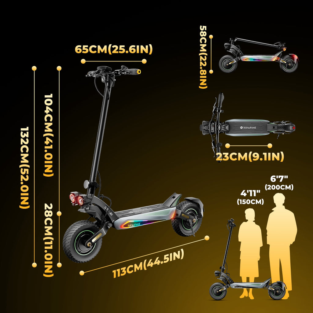 isinwheel GT4 Dual dimensions, unfolded and folded