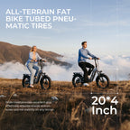 Two riders on isinwheel EB8 e-bikes with 20x4 inch fat tyres off road