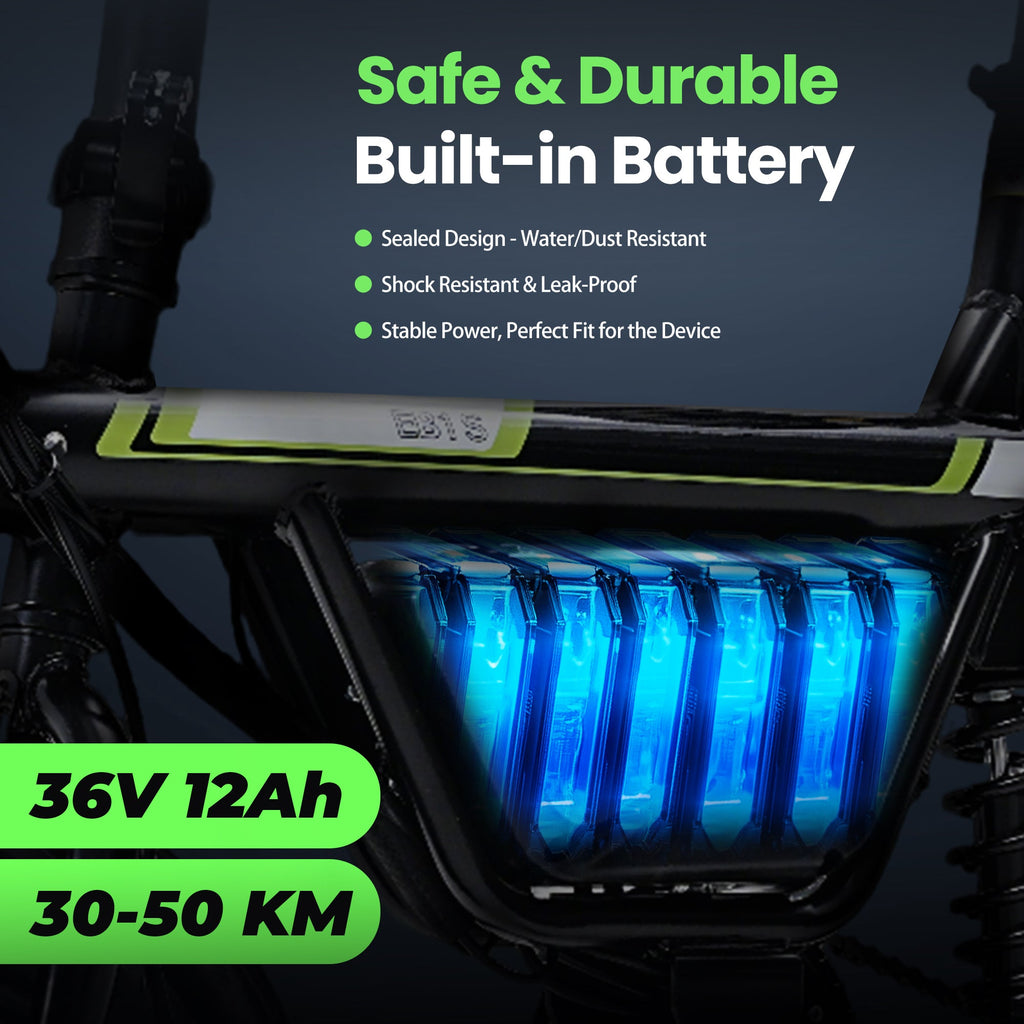 isinwheel EB1S sealed 36 V 12 Ah battery built into the frame