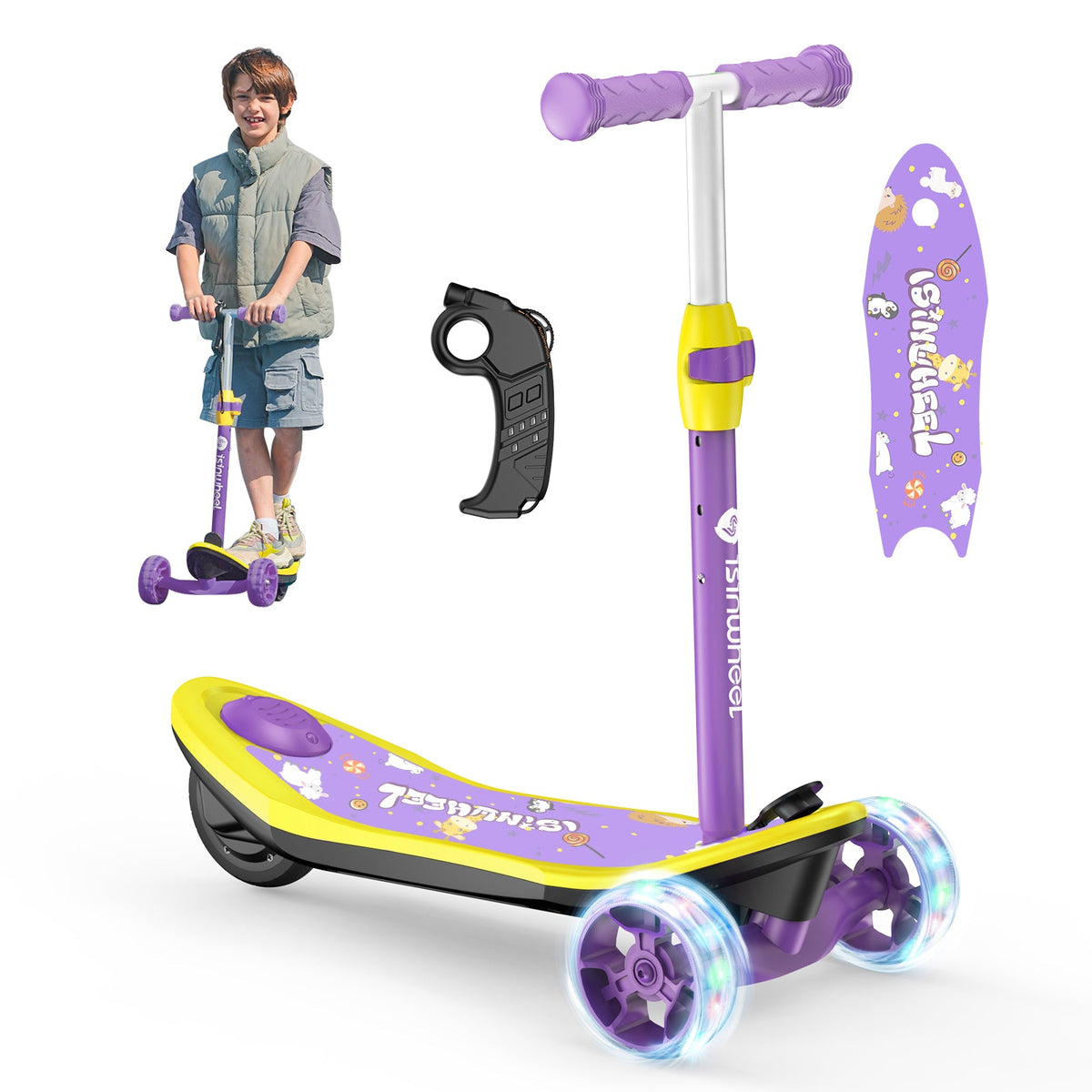 isinwheel MiniSpider 2-in-1 Kids' Electric Scooter — Purple
