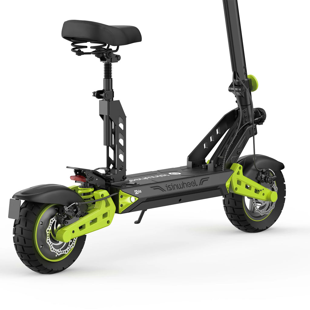 isinwheel D2 Plus with seat, low rear three-quarter view of deck and rear suspension