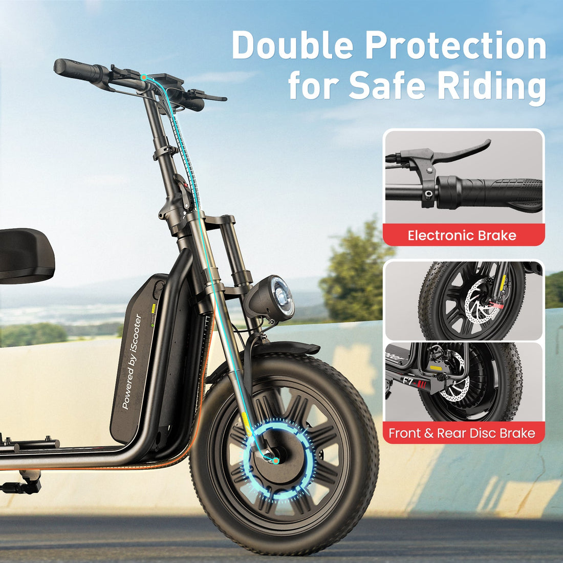 iScooter F7 Seated Electric Scooter — Lights, display and app