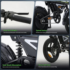 isinwheel EB1S details: dual disc brakes, speed sensor, rear shock absorber and 14 x 2.125 tyres