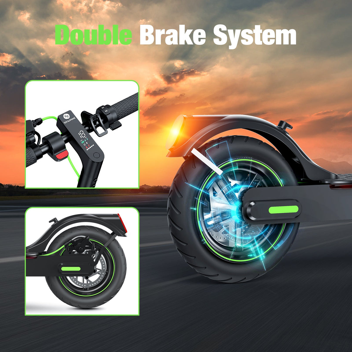 isinwheel S9 Pro double brake system: electronic brake and rear disc