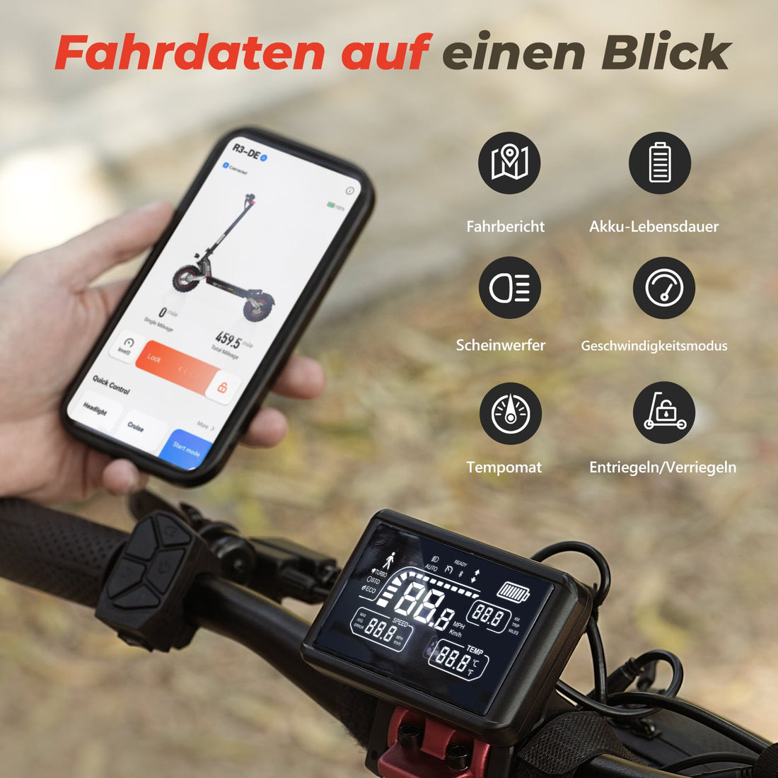 Circooter R3 Off-Road Electric Scooter (German version) — Lights, display and app