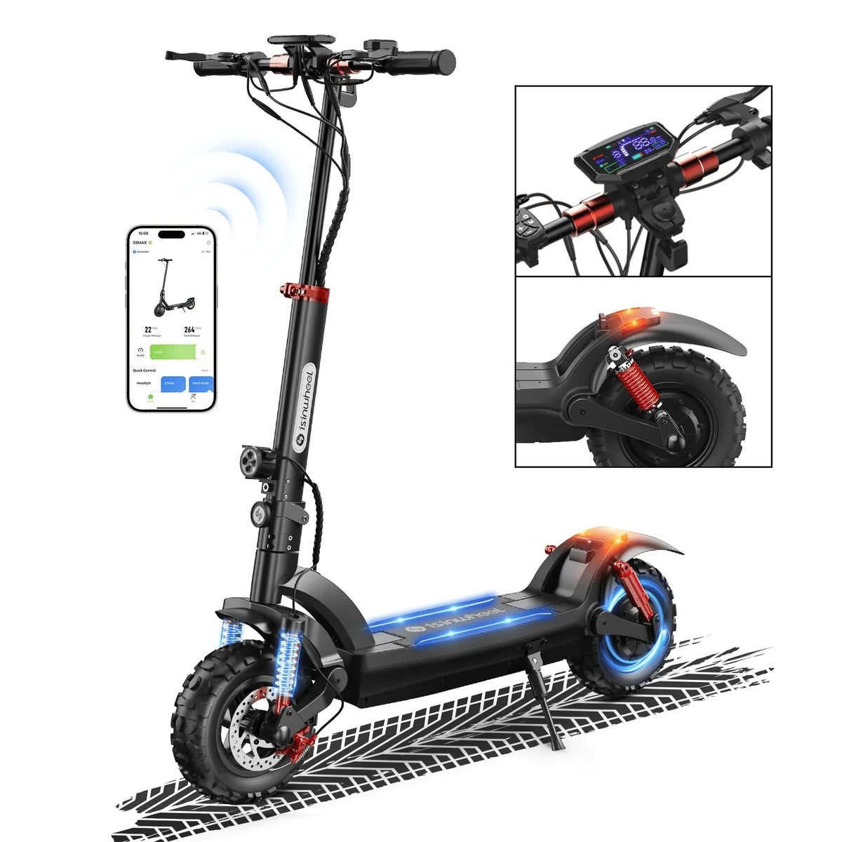 isinwheel GT2 Off-Road Electric Scooter — Black