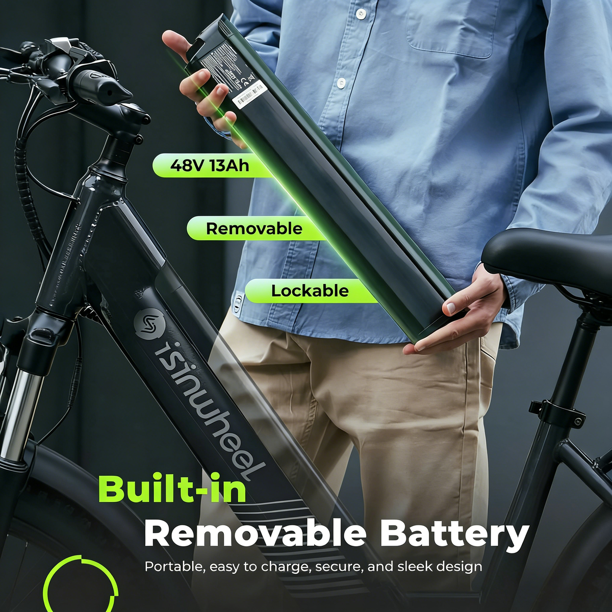 isinwheel M60 removable, lockable 48 V 13 Ah battery