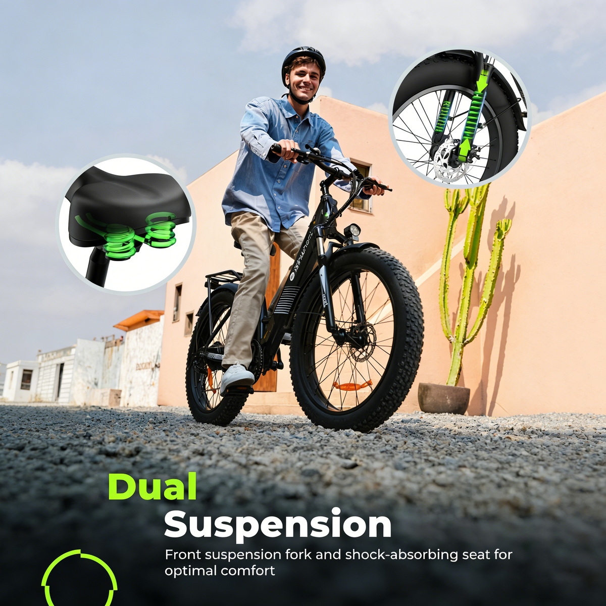 isinwheel M60 dual suspension: front fork and sprung saddle