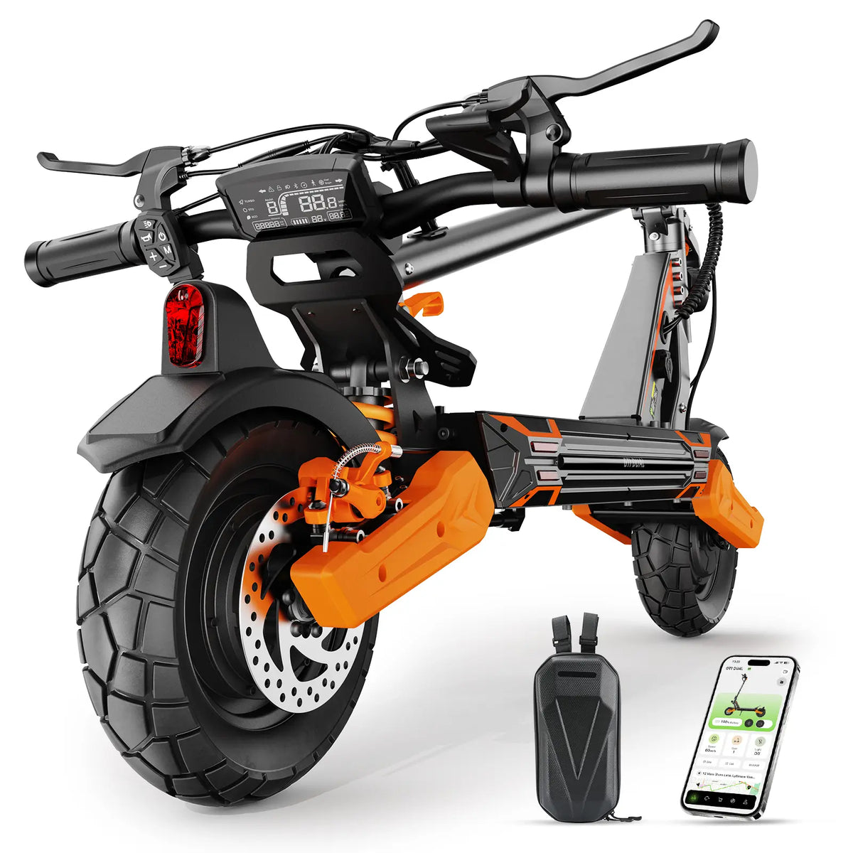 isinwheel GT1 Dual folded, rear view with display, scooter bag and app
